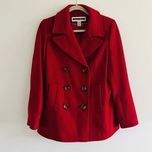 KRISTEN BLAKE Red Wool Blend Double Breasted Pea Coat - S